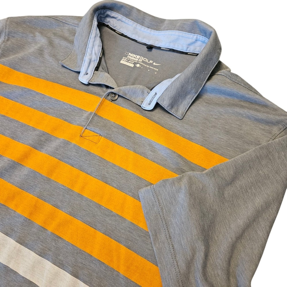 Nike Dri Fit Golf Performance Polo Shirt Mens Sz Large‎ Gray Stripes Athletic